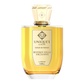 A bottle of Beverly Hills Exclusive perfume with a gold label and a honey-colored liquid inside. The cap is golden and ornate.